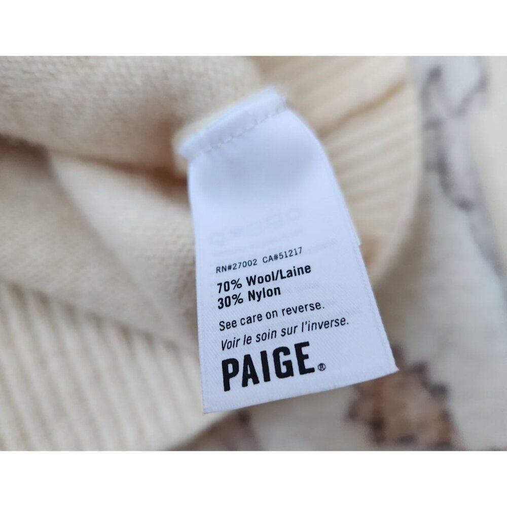 Paige Women's Sz. XS Ivory Ribbed Away From Neck Long Sleeve Wool Sweater - Picture 4 of 6